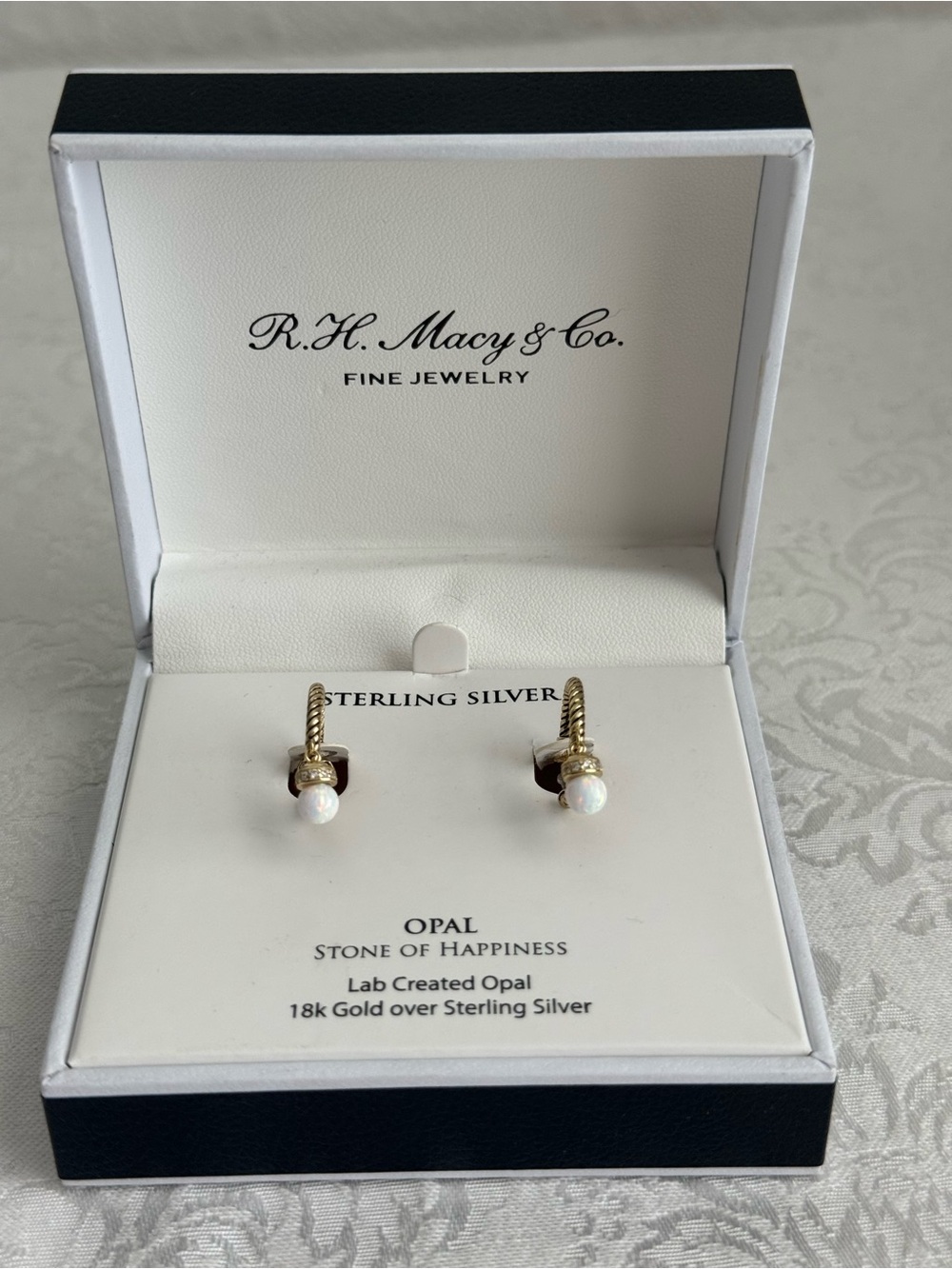18k Gold Over Sterling Silver Opal Drop Earrings - White Opal